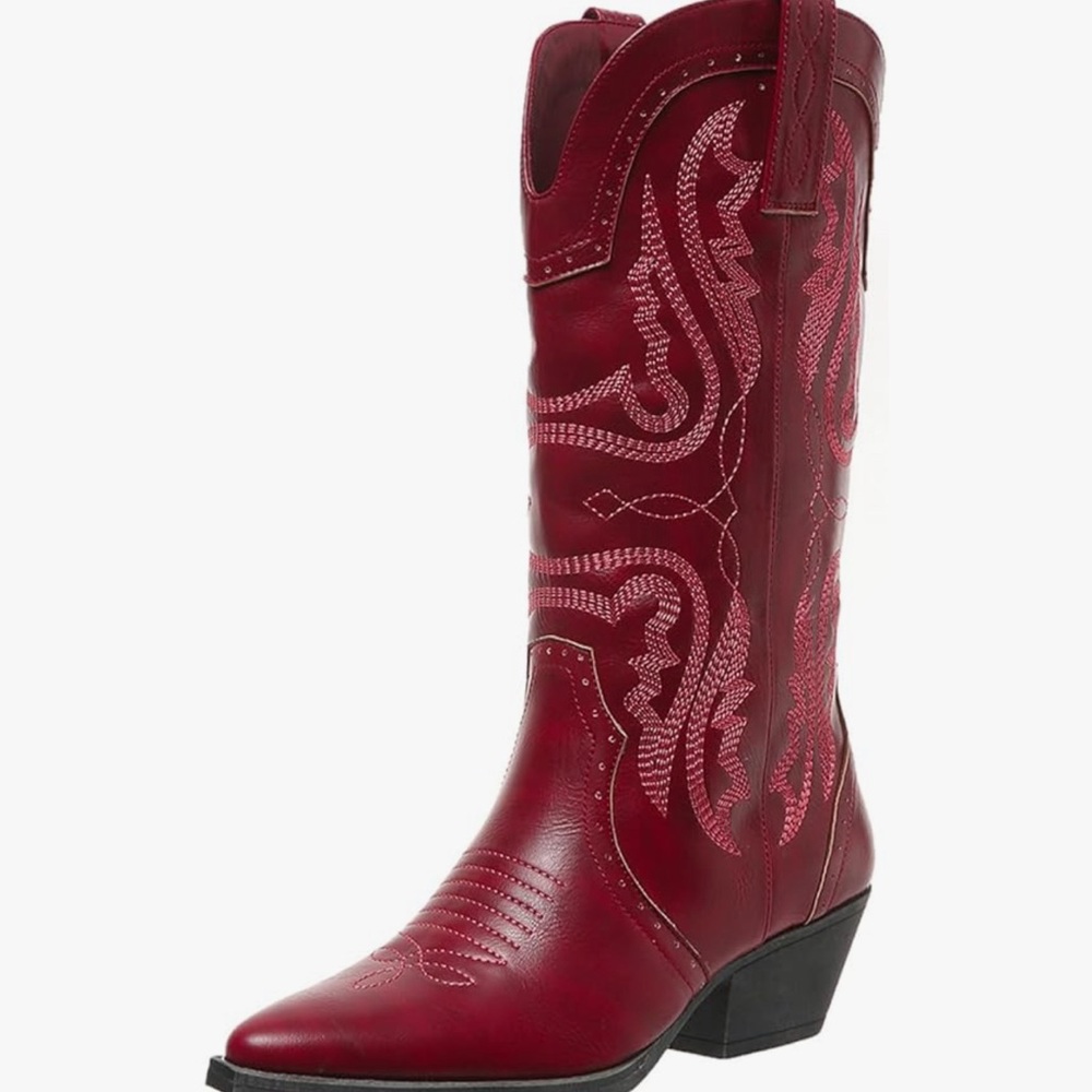 Size 11 Red Western Cowboy Boots with Chunky Block Heel